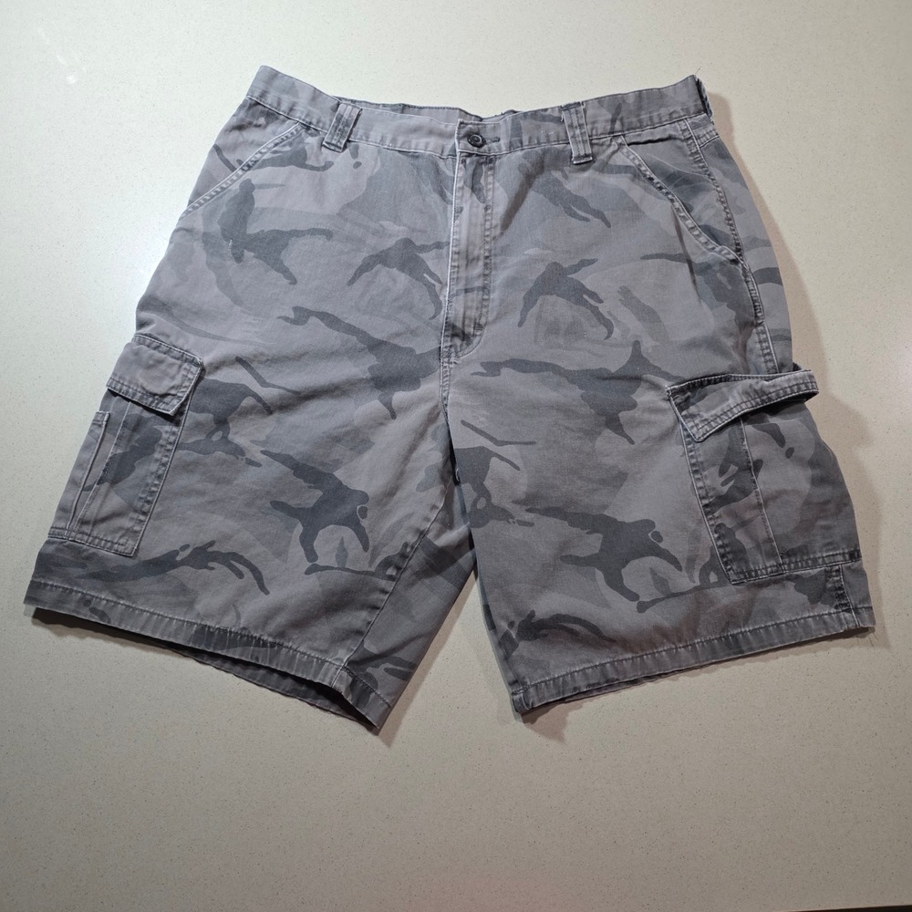 Mens Grey Camo Cargo Shorts Heavy Duty Cotton Utility Pockets Size 35